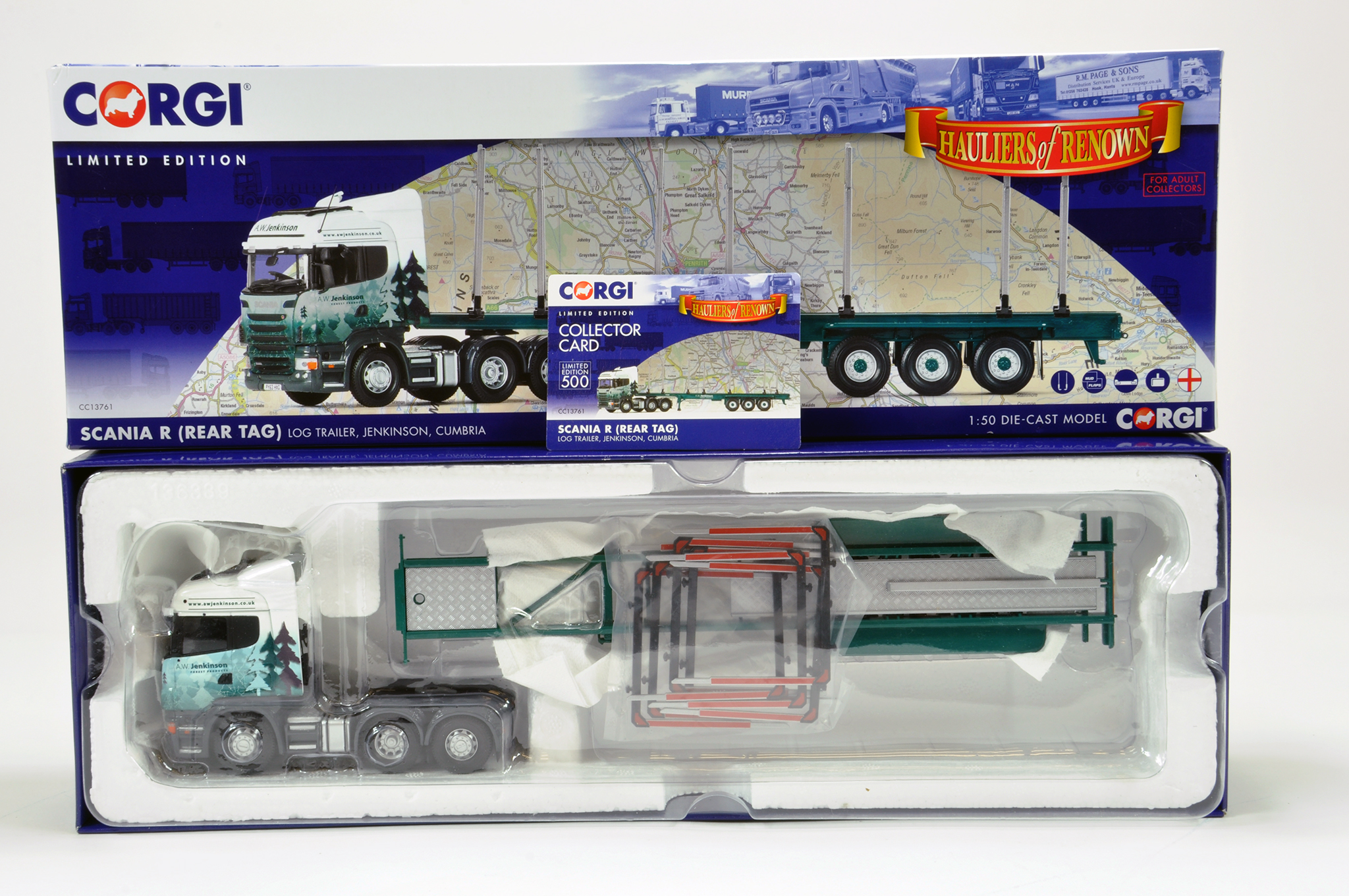 Corgi Diecast Truck Issue comprising No. CC13761 Scania R Log Trailer in livery of Jenkinson. E to