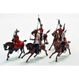 Britains lead metal figure group comprising mounted military issues. Age related wear.