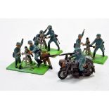 Britains Figure group comprising Trio of Mortars and a German BMW Motorcycle with Sidecar. Fair to