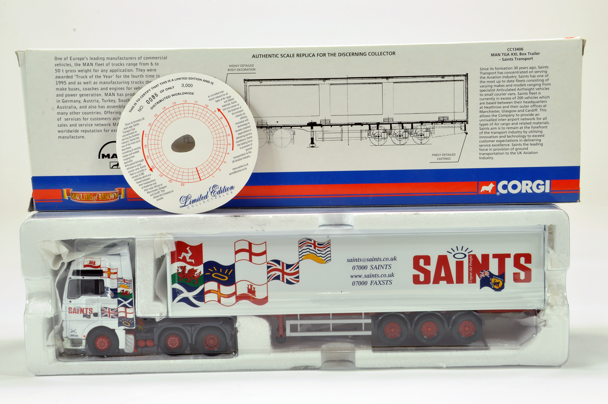 Corgi Diecast Truck Issue comprising No. CC13406 MAN TGA XXL Box Trailer in livery of Saints. E to