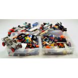 A Large Quantity of Lego plus Megablocks parts, components, figures including built models etc.