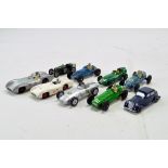 A selection of mainly diecast racing cars from Dinky and Crescent plus unknown maker saloon car.