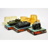 Dinky No. 601 Austin Mini Moke Para, No. 699 Leopard Recovery Tank and No. 654 155mm Mobile Gun.