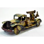 Mettoy pre-war tinplate clockwork Army Lorry with Anti Aircraft Gun. With 4 Gunners and 1 Driver
