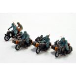 Britains Figure group comprising Trio of German BMW Motorcycle with Sidecar plus one other. Fair
