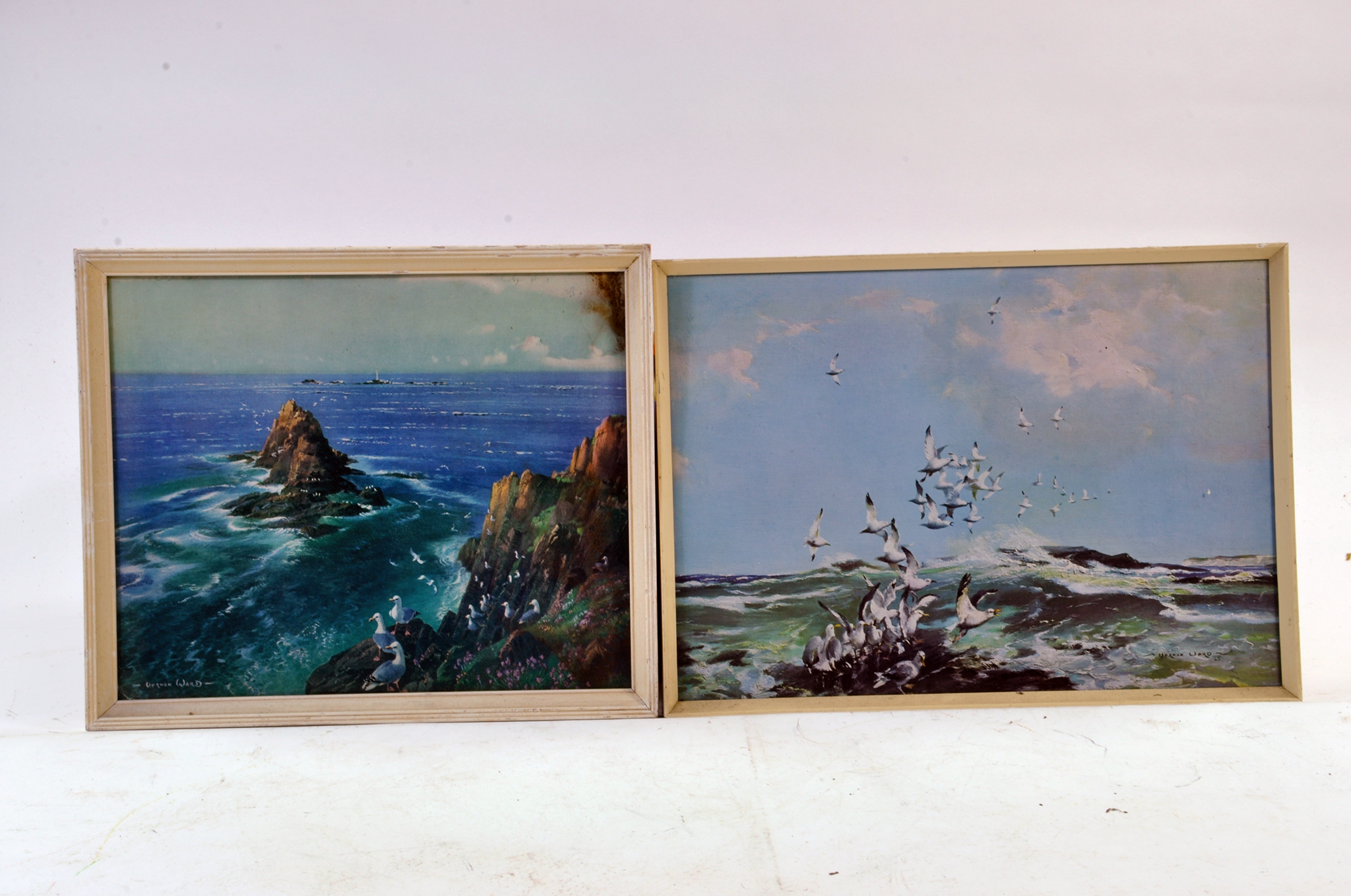 Duo of Framed Prints by Vernon Ward, Armed Knight and Crowded Rock.