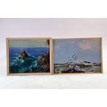 Duo of Framed Prints by Vernon Ward, Armed Knight and Crowded Rock.