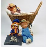 Group of dolls comprising various issues plus push chair and car plaque.