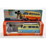 Empire Made Plastic Friction Powered Ford Transit Van with Cameraman. Scarce issue is Excellent in
