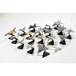 A group of diecast model aircraft on display stands. Tornado, Eurofighter, Jaguar plus many other