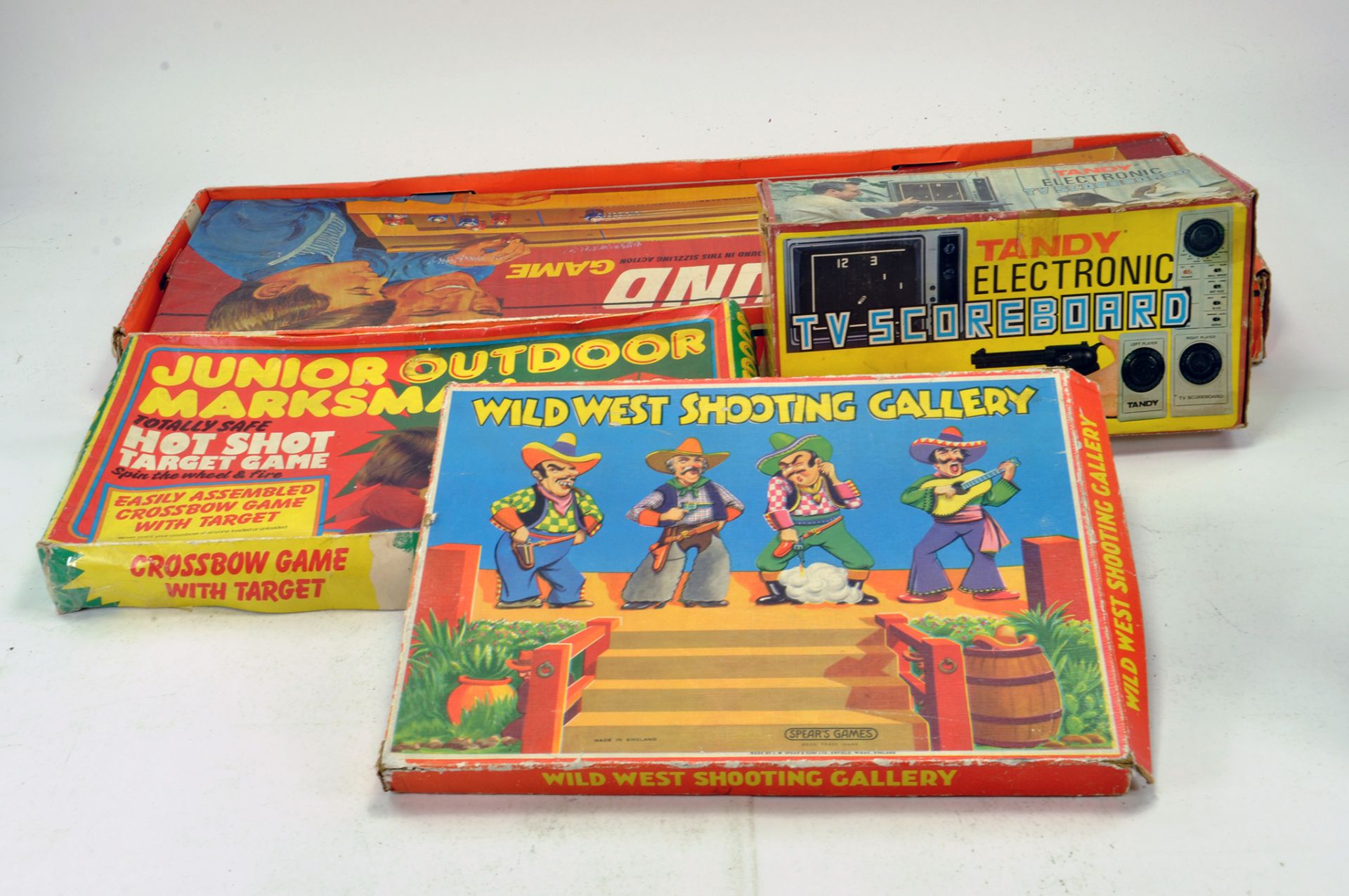 Selection of retro games including Ideal Two Cushion Rebound, Junior Outdoor Marksman, Spears Wild