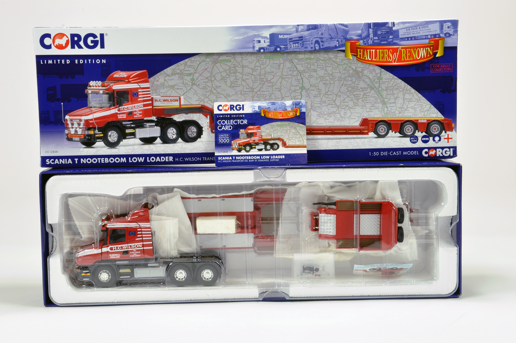 Corgi Diecast Truck Issue comprising No. CC12838 Scania T Nooteboom Low Loader in livery of HC