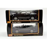 Maisto 1/18 diecast issues comprising Porsche Cayenne plus Jaguar XK8. Excellent to Near Mint in