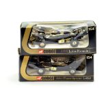 Corgi Duo of racing cars comprising No. 154 JPS Lotus Formula 1. Two Box Variations. Excellent to