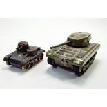 Duo of Tin Plate early issue Military Tanks from GAMA, larger T99 and a smaller issue. Generally