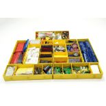 A large quantity of Meccano trays comprising various Meccano components, parts and accessories.
