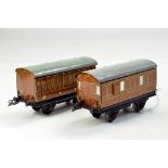 Hornby 0 Gauge Pair of Tinplate issues, Passenger Coach and Guard Van. LNER. Generally good.