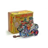 Asahi Japanese 1930s Tinplate Motorcycle Cable Rider Box, 11cm. Missing cable but well preserved and