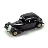 French Dinky No. 24n Citroen 11bl with black body, silver trim, cream convex hubs and smooth