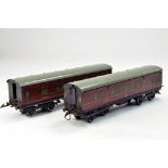 Hornby 0 Gauge Pair of Tinplate issues, Passenger Coaches, LMS. Some restoration would benefit these