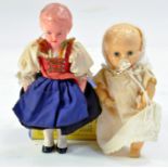 Antique Doll. Duo including Vintage Costume German Celluloid Doll, Schildkrot 5" plus Bluebox Hard