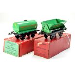 Hornby 0 Gauge Tinplate Rolling stock issues including Manchester Oil Tanker and McAlpine side