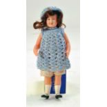 Antique Doll. Celluloid Le Minor Petitcollin France Doll, Cross Eagle Mark 175. 6".