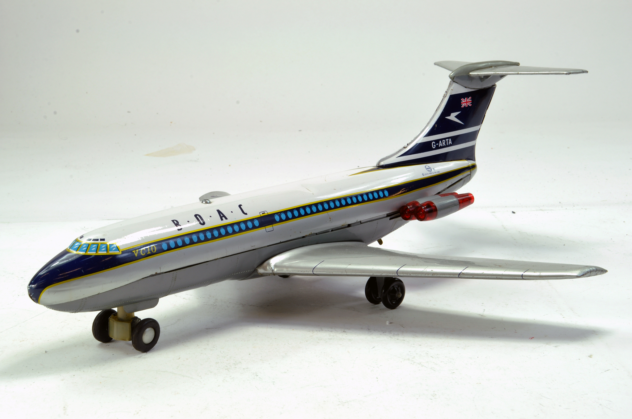 Marx Toys Tinplate Battery Operated BOAC VC10 Toy Plane made in Japan, G-ARTA to tail, in white,