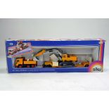 Siku 1/55 diecast truck issue comprising No. 4111 Lorry with Trailer and Menk Excavator. Looks to be