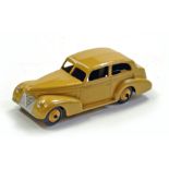 Dinky No. 39BU Oldsmobile Sedan US Export issue. Toy is tan throughout including ridged hubs.