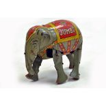 Moko England 1948 Tin Plate Clockwork 'Jumbo' Walking Elephant with rare tinplate legs (rather