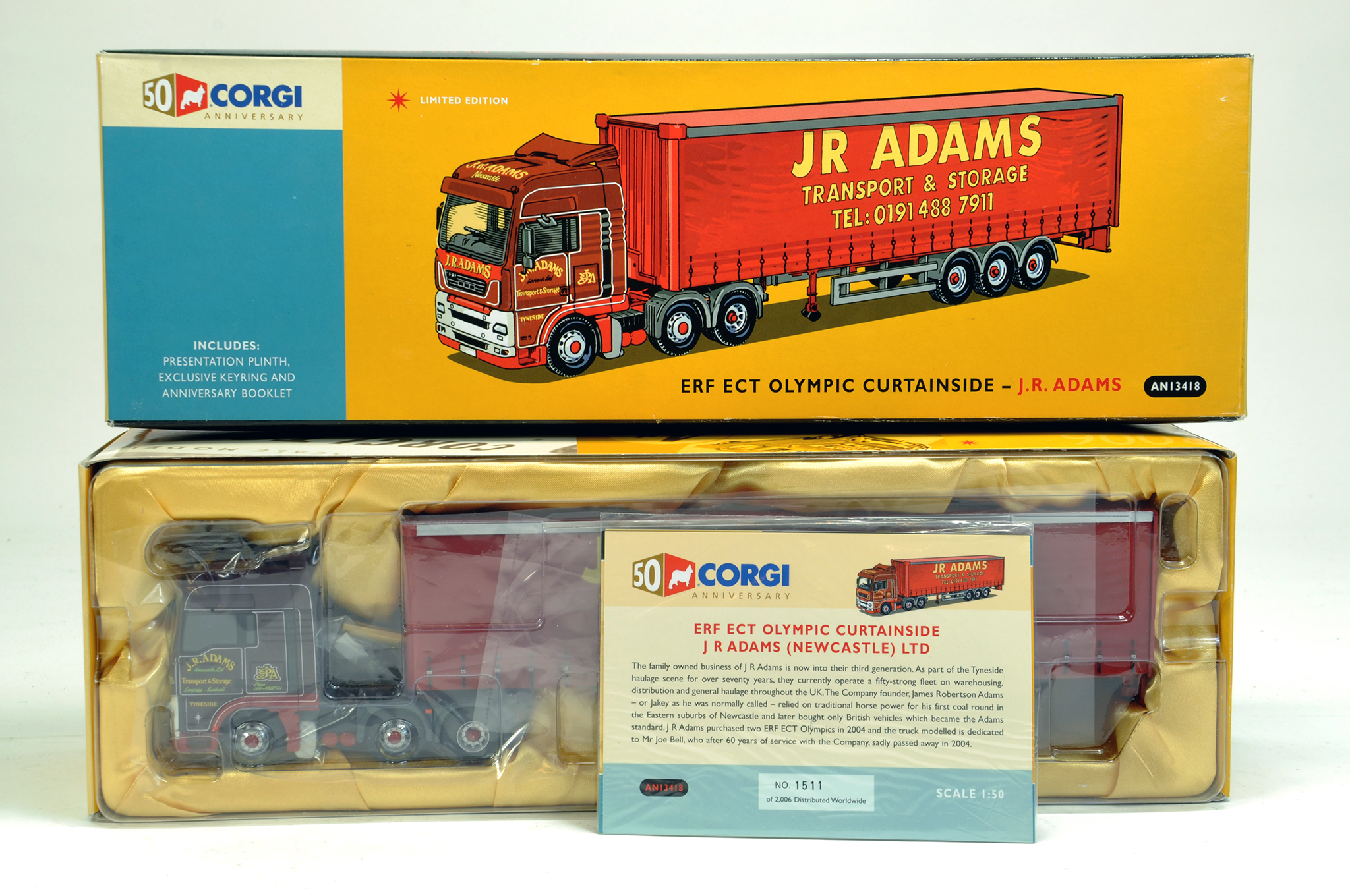 Corgi 1/50 diecast truck issue comprising No. AN13418 50th Anniversary ERF ECT Olympic Curtainside