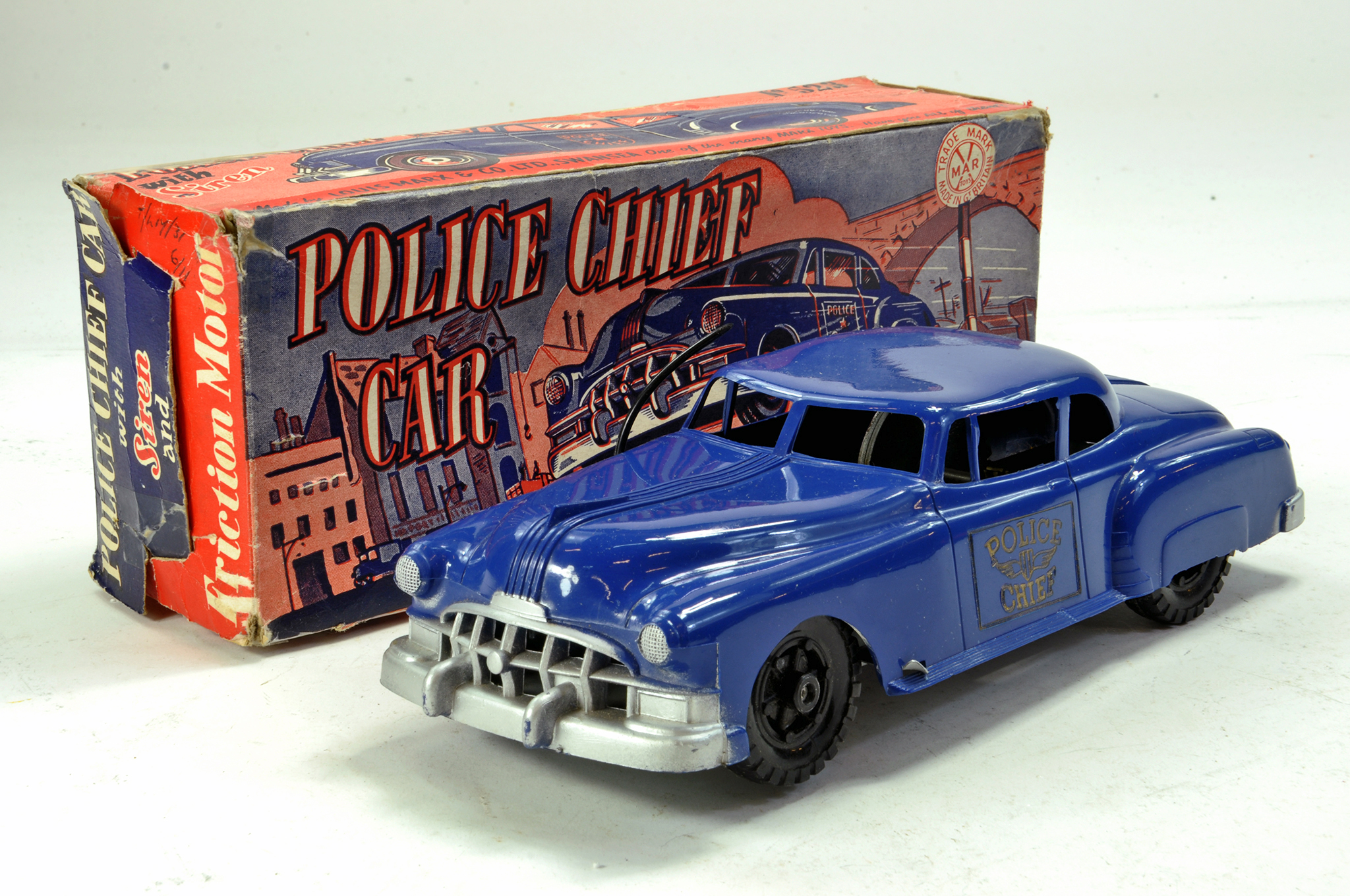 Marx Toys Friction Driven Police Chief Car with Siren. Displays Well.