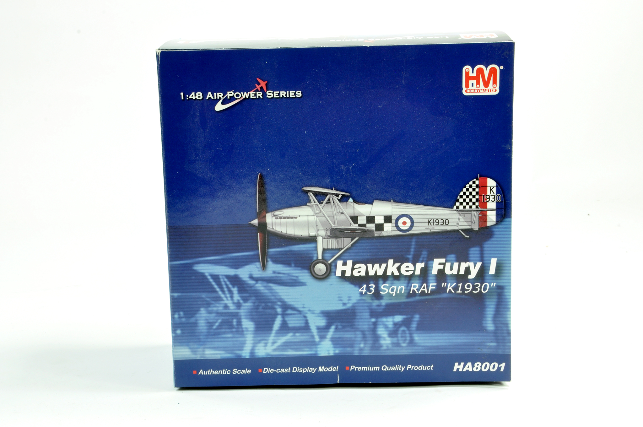 Hobby Master 1/48 diecast model aircraft comprising Hawker Fury I, 43 Sqn RAF No. K1930. Appears