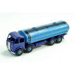 Dinky No. 504 Foden (1st Type) 14-ton Tanker with dark blue cab and chassis, light blue ridged hubs,