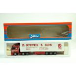 Tekno 1/50 diecast truck issue comprising Scania Fridge Trailer in the livery of D Steven. Scarce.