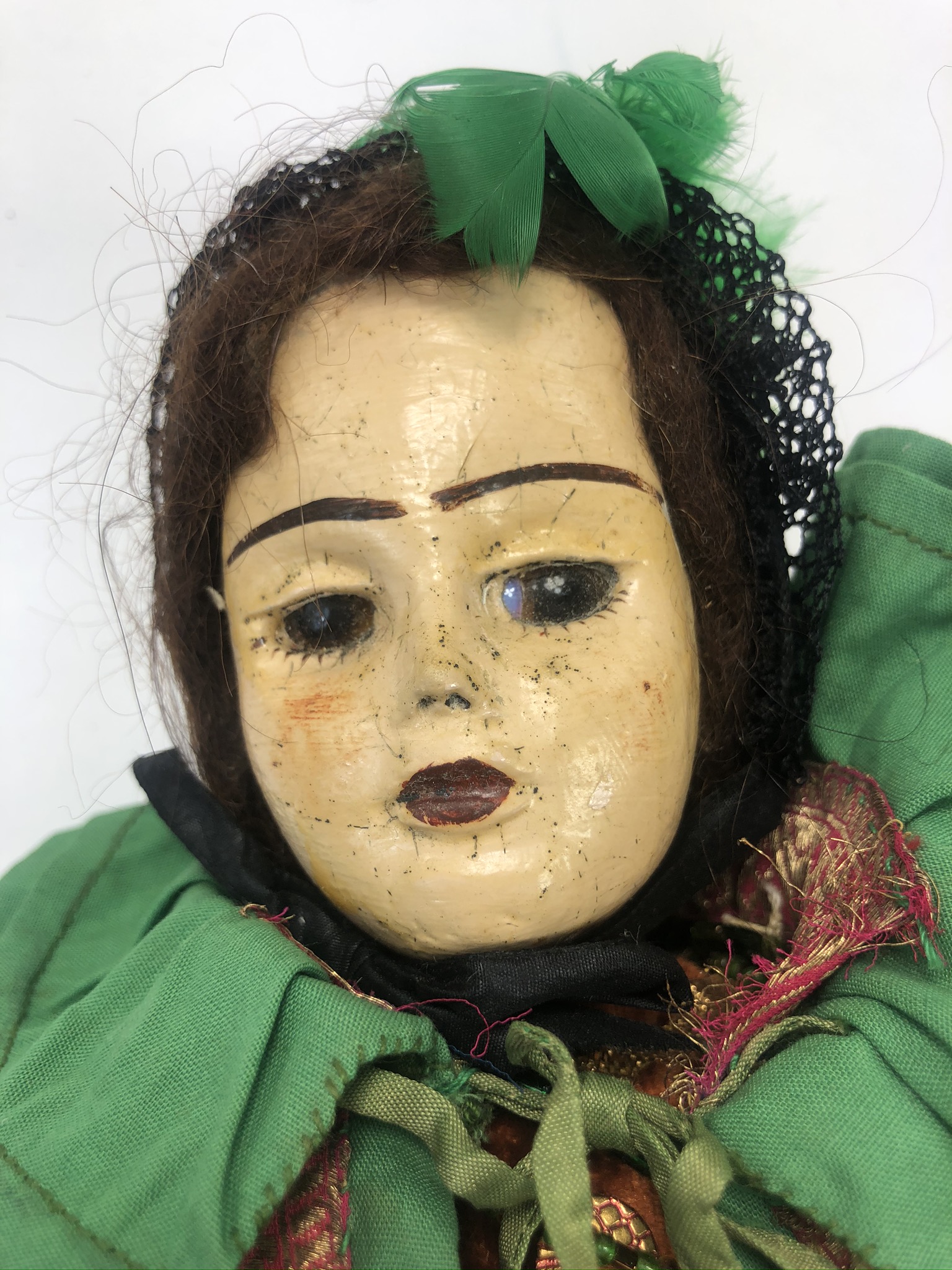 Rare 14” Early composition or papier mache / dipped waxed doll. Late 1800's / early 1900's. No - Image 3 of 7