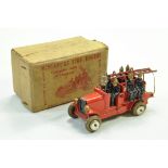 Johillco Vintage Issue Miniature Fire Engine, with Ladder and 6 Firemen. Still a bright example.