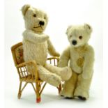 Little Folk Teddy plus Vintage Merrythought, 1930's Bear with woven label to right foot. 16" tall.