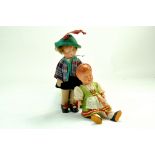 Duo of miniature german figure dolls. Well presented in period clothing. Generally Fair to Good.