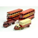 Duo of tinplate Triang Minic London Bus issues plus Dinky and Budgie diecast. Generally Fair only.