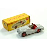 Dinky No. 105 Triumph TR2 Sports Car in grey with red interior and red ridged hubs inc Driver.