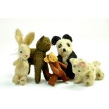 Vintage Issue Stuffed Animals comprising Begging Rabbit, Cat x 2, Panda and Monkey. Generally Fair