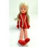 Vintage 20" 1970's Looby Loo Rag Doll. Plastic Face stripy Long Legs blonde Hair. Condition good,