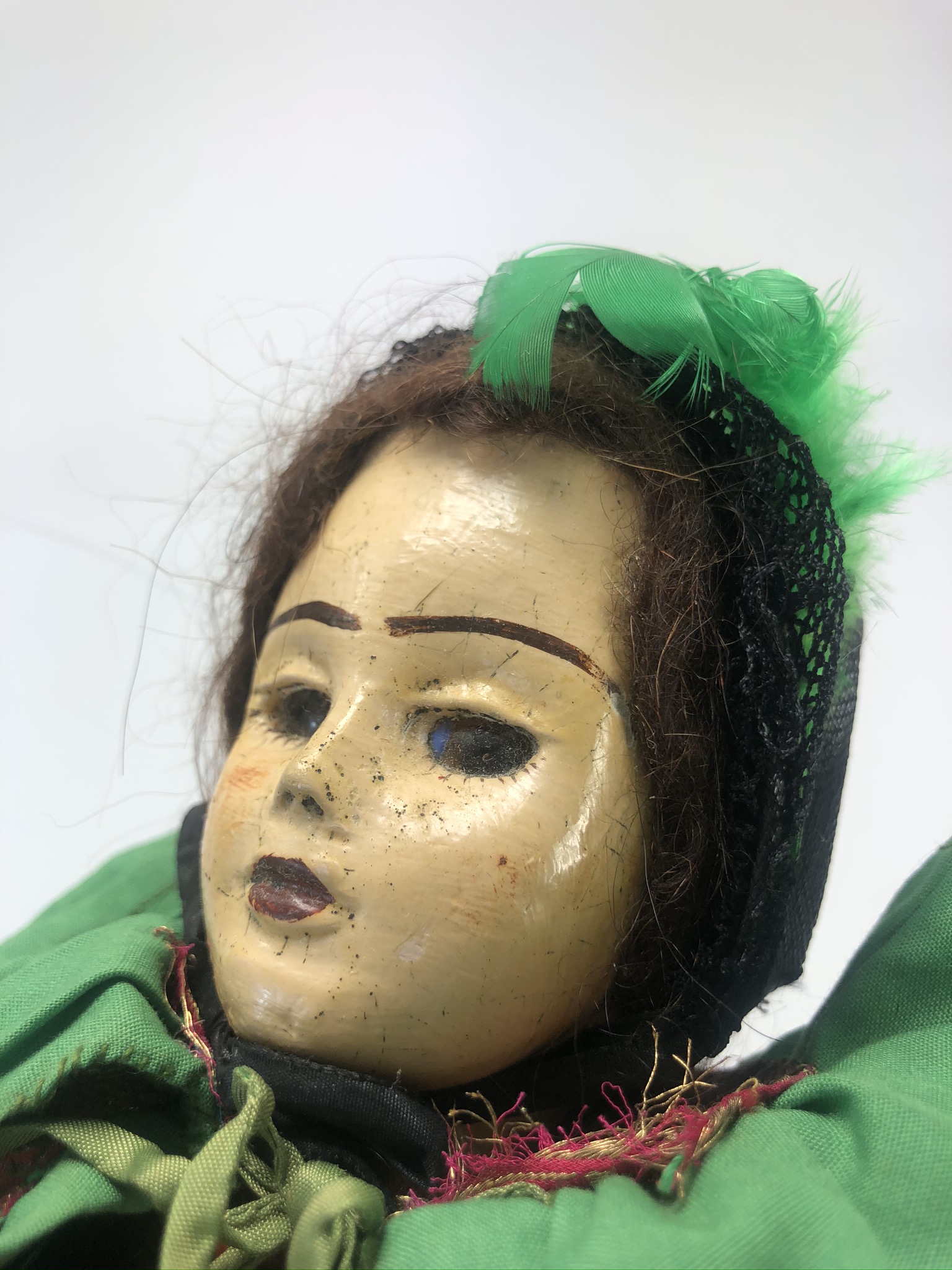 Rare 14” Early composition or papier mache / dipped waxed doll. Late 1800's / early 1900's. No - Image 7 of 7