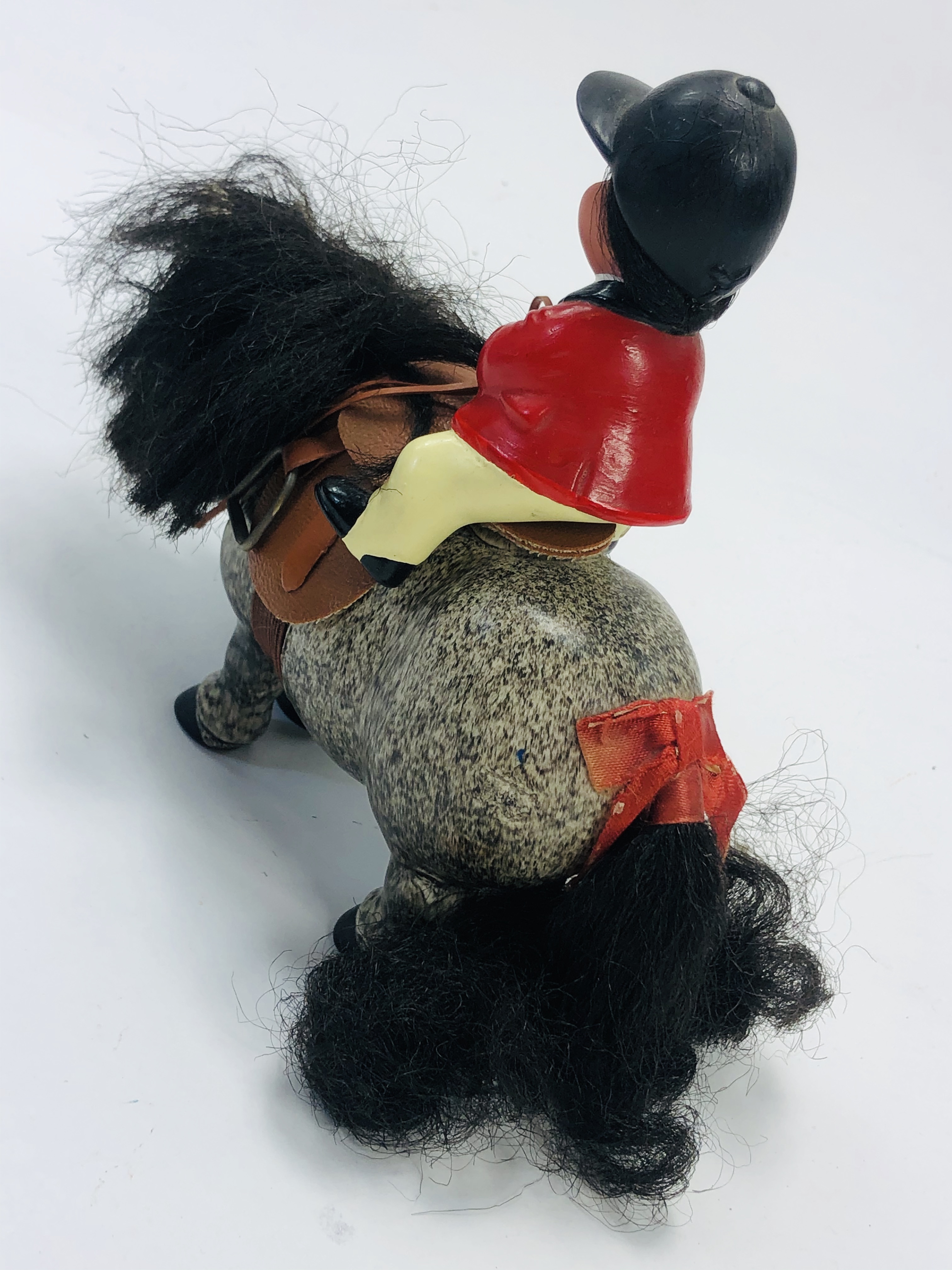 Rare Thelwell model pony and rider made by Plastech. Rider sports a red show jacket, riding hat, - Image 2 of 3