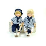 Alberon Porcelain Doll duo. Boy and Girl issues, boxed. Complete. Excellent. Note: We are happy to
