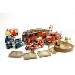 A collection of Fire Engine Vehicles, large scale, plus other collectables, belts and buckles,