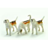 Beswick First Version Foxhounds Model No 941 x 2 and 943 2 ¾” – 7.0cm - White, Tan and Black – Gloss