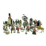 An eclectic metal figure group or military soldiers, various types and styles plus accessories.